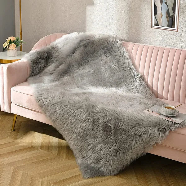 Avitaz Handmade Shag Faux Sheepskin Area Rug in Gray rectangle 5'x8'