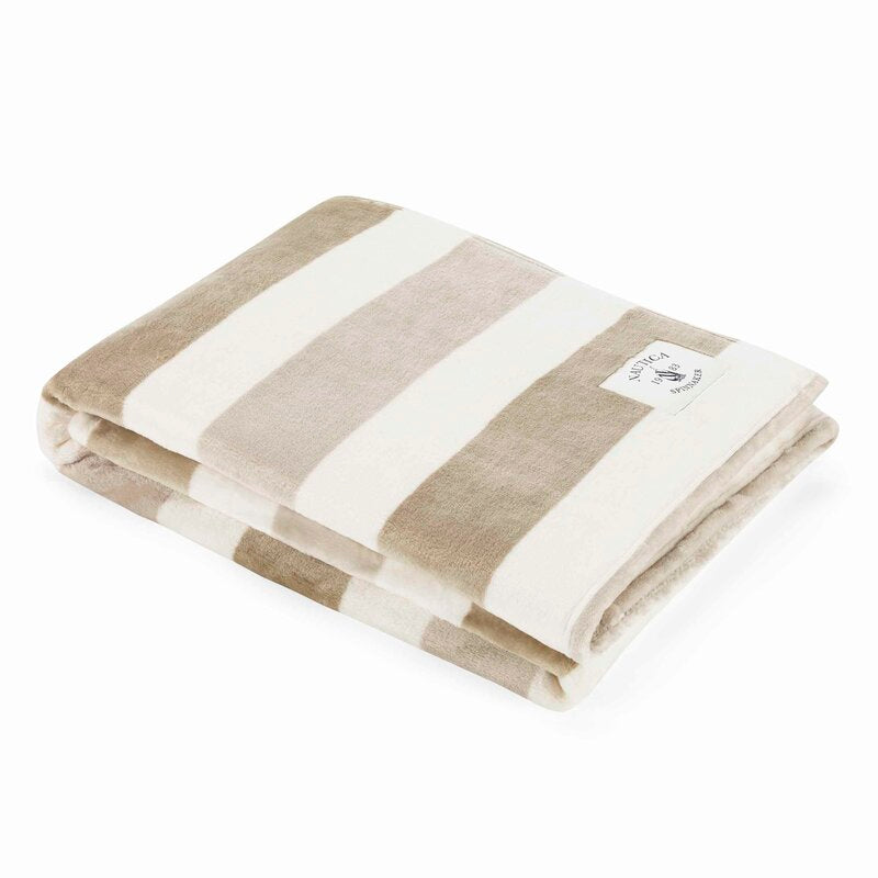 Beige Awning Stripe Ultra Soft Plush Throw K8188