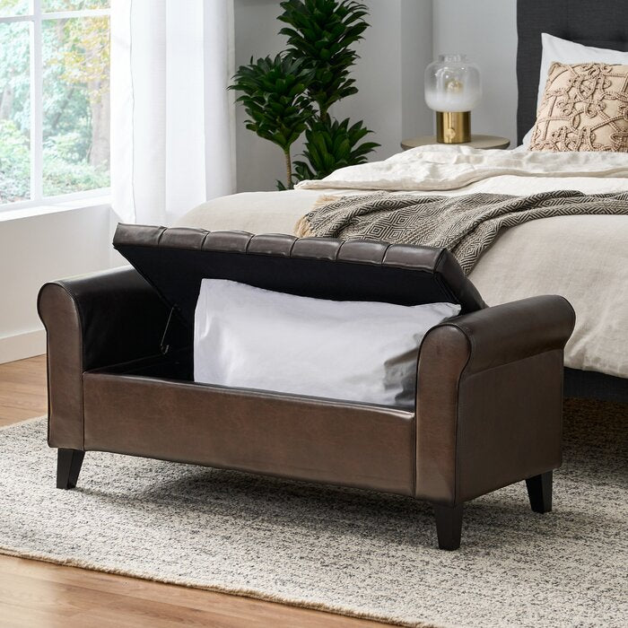 Axtell 50'' Wide Faux Leather Tufted Rectangle Storage Ottoman with Storage