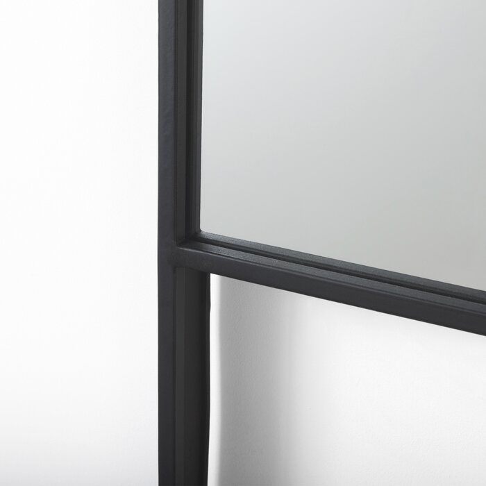 Ayana 24.0"L x 3.9"W x 40.0"H Black Metal Frame W/ Brown Wooden Shelf Arched Wall Mirror