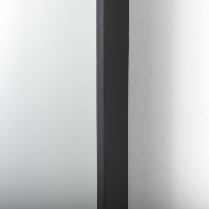 Ayana 24.0"L x 3.9"W x 40.0"H Black Metal Frame W/ Brown Wooden Shelf Arched Wall Mirror