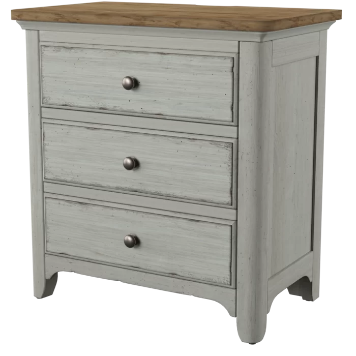 Ayden 30'' Tall 3 - Drawer Solid Wood Nightstand in Antique White/Chestnut