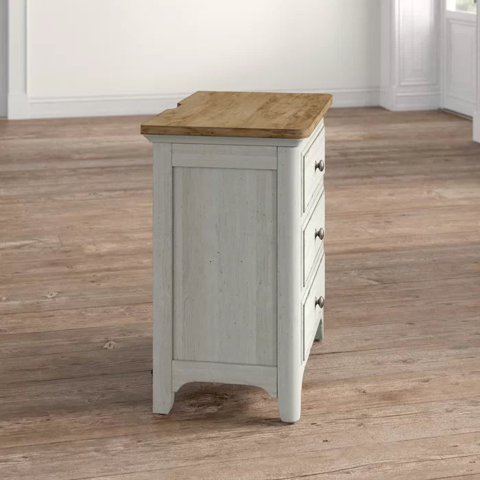 Ayden 30'' Tall 3 - Drawer Solid Wood Nightstand in Antique White/Chestnut