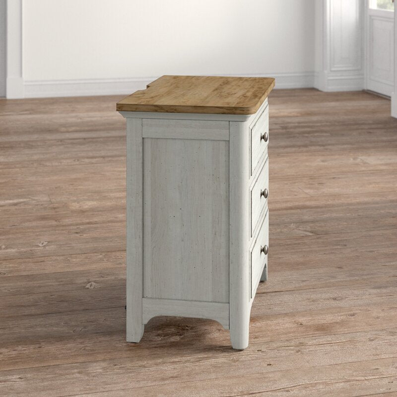 Ayden 3 - Drawer Solid Wood Nightstand in Antique White/Chestnut KB709