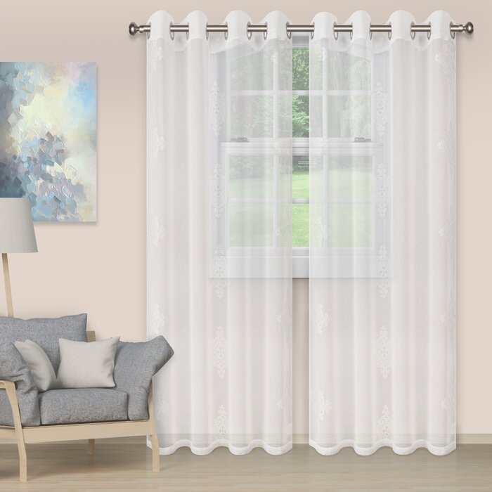 Azaria Lightweight Damask Sheer Grommet Single Curtain Panel 52" x 63"  (Set of 2) EE1088