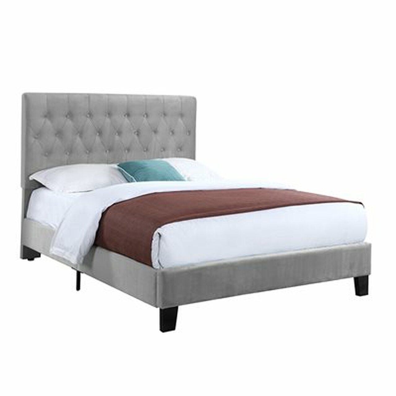 Queen Upholstered Headboard-Footboar-Rails - Light Grey B128-10HBFBR-03 By Emerald Home CL427