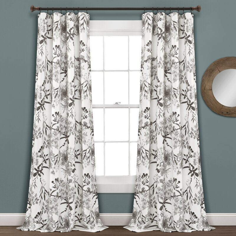 Baldvina Floral Room Darkening Thermal Curtain Panels (Set of 2), B26-DS480