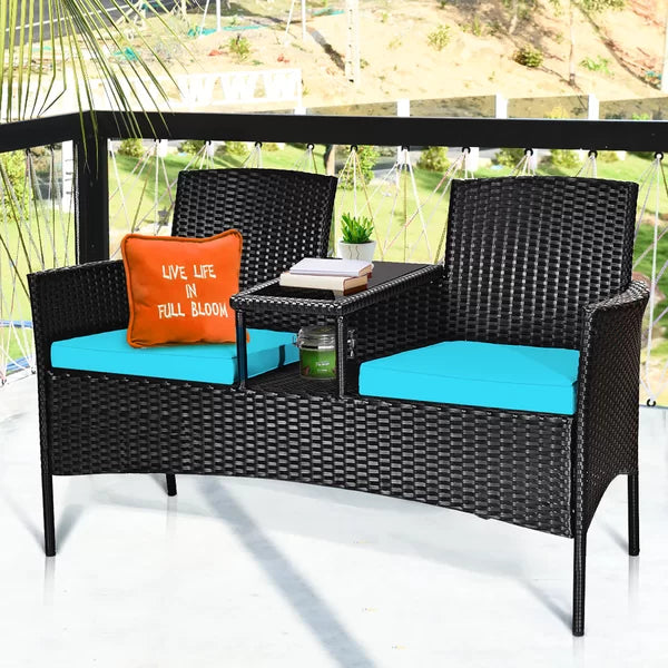 Baller 54.5'' Wide Outdoor Wicker Loveseat with Cushions
