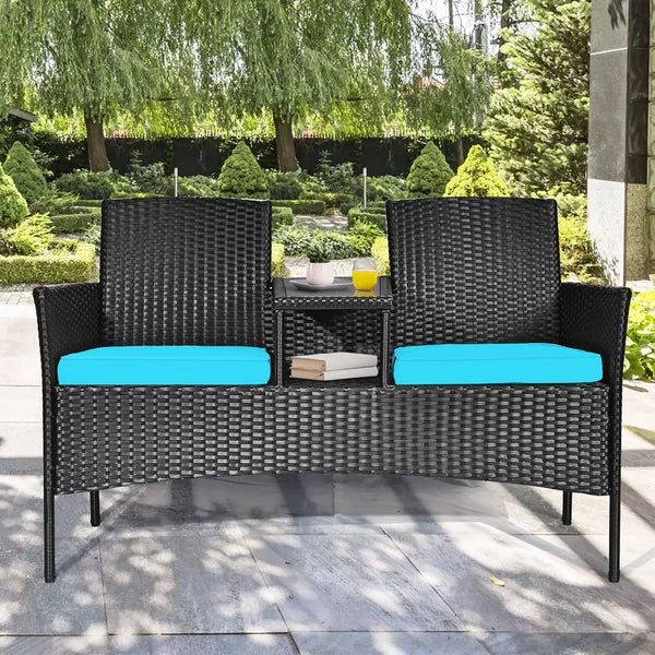 Baller 54.5'' Wide Outdoor Wicker Loveseat with Cushions
