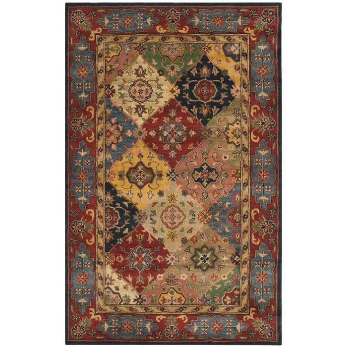 Balthrop Oriental Handmade Tufted Wool Area Rug in Red/Blue/Orange, Rectangle 3' x 5'
