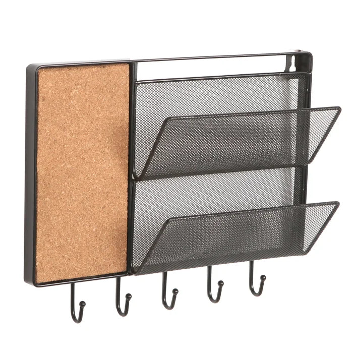 Barkhamsted Wall Mail Organizer with Key Hooks and Cork Board