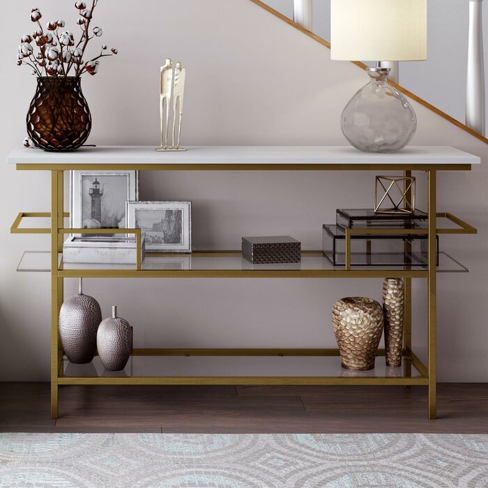 Barlow Console Table, Brass/White Faux Marble (#K4689)