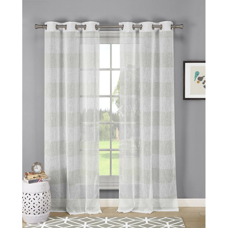Barnabas Linen Look Striped Semi-Sheer Grommet Curtain Panels (Set of 2) LC829