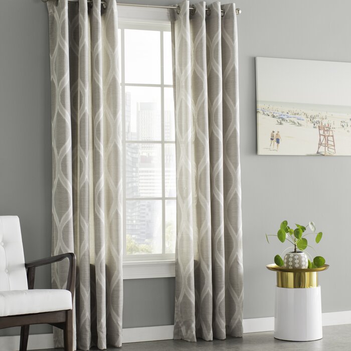 Baronne Geometric Semi-Sheer Grommet Curtain Panels, 54" W x 108" L, (Set of 2)