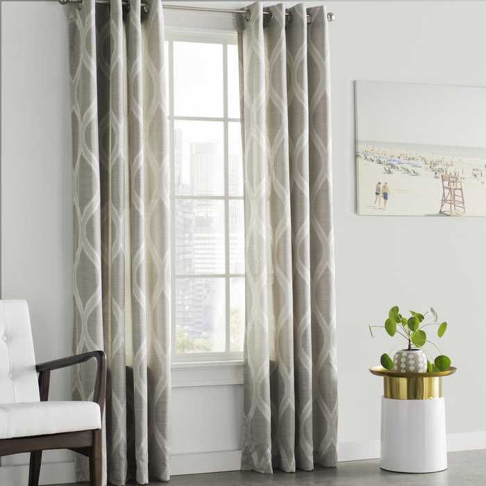 Baronne Geometric Semi-Sheer Grommet Curtain Panels, 54" W x 108" L, (Set of 2)