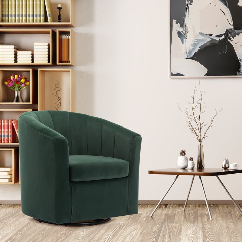Barrentine 30.3'' Wide Velvet Swivel Barrel Chair