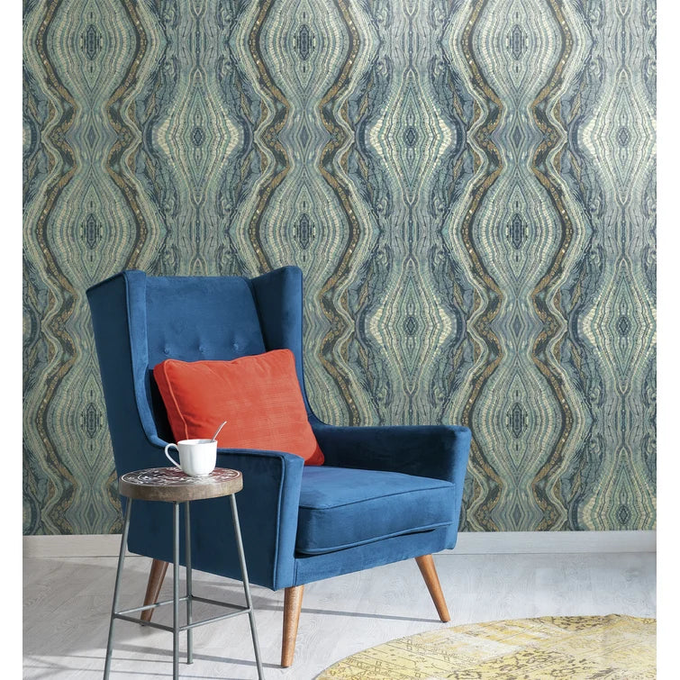 Blue Barrick Kaleidoscope 27' L x 27" W Wallpaper Roll