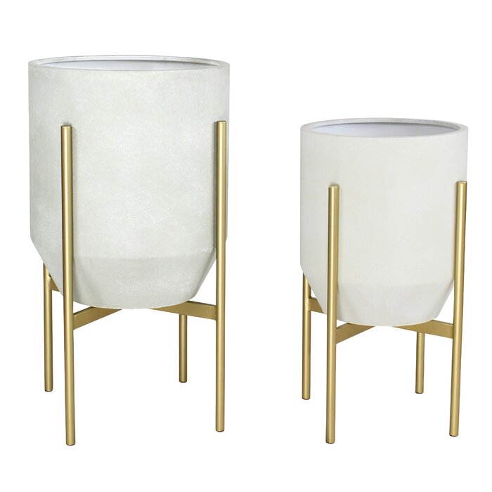 Beige Bartling 2-Piece Metal Pot Planter LX4477