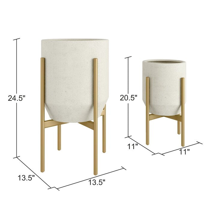 Beige Bartling 2-Piece Metal Pot Planter LX4477