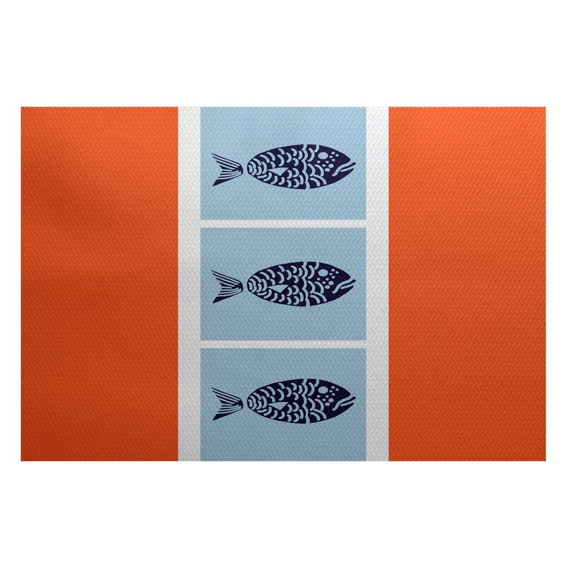 Bartow Animal Print Flatweave Orange/Blue Area Rug, LC366