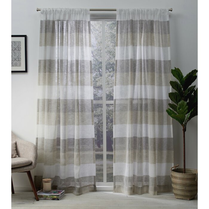 Bartow Striped Semi-Sheer Rod Pocket Curtain Panels (Set of 2) EE1250