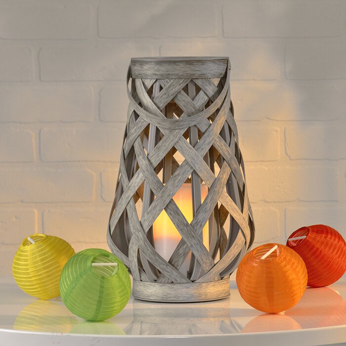 10" Basketweave Gray Battery Powered LED Outdoor Lantern EJ860