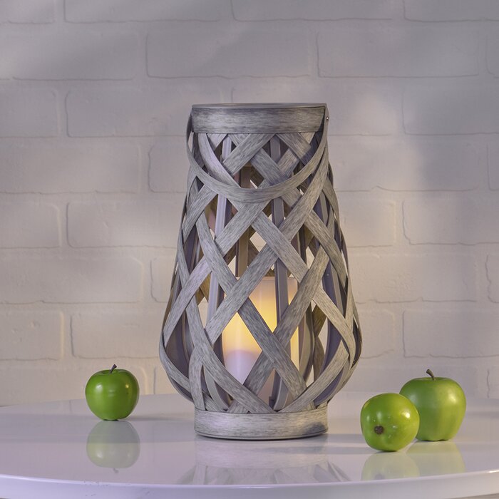 10" Basketweave Gray Battery Powered LED Outdoor Lantern EJ860