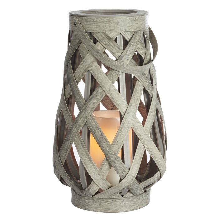 10" Basketweave Gray Battery Powered LED Outdoor Lantern EJ860