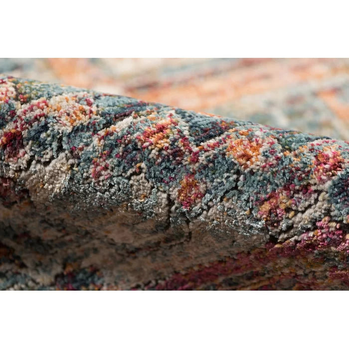 Basso Oriental Area Rug in Teal/Rust, Rectangle 7'3" x 9'2"