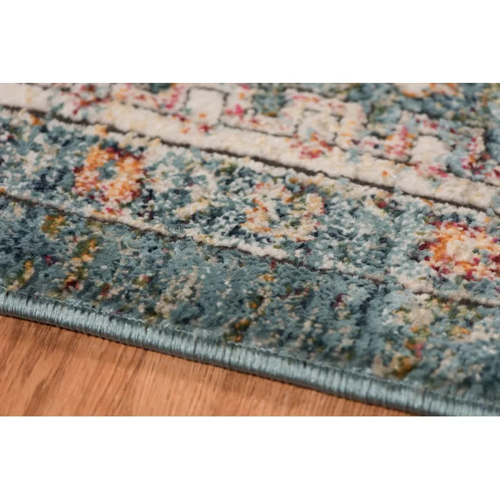 Basso Oriental Area Rug in Teal/Rust, Rectangle 7'3" x 9'2"