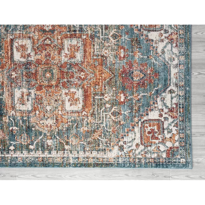 Basso Oriental Area Rug in Teal/Rust, Rectangle 7'3" x 9'2"