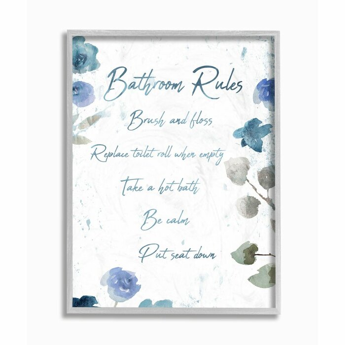 Bathroom Rules Watercolor Flower Word Design by Milli Villa - Textual Art Print PK271