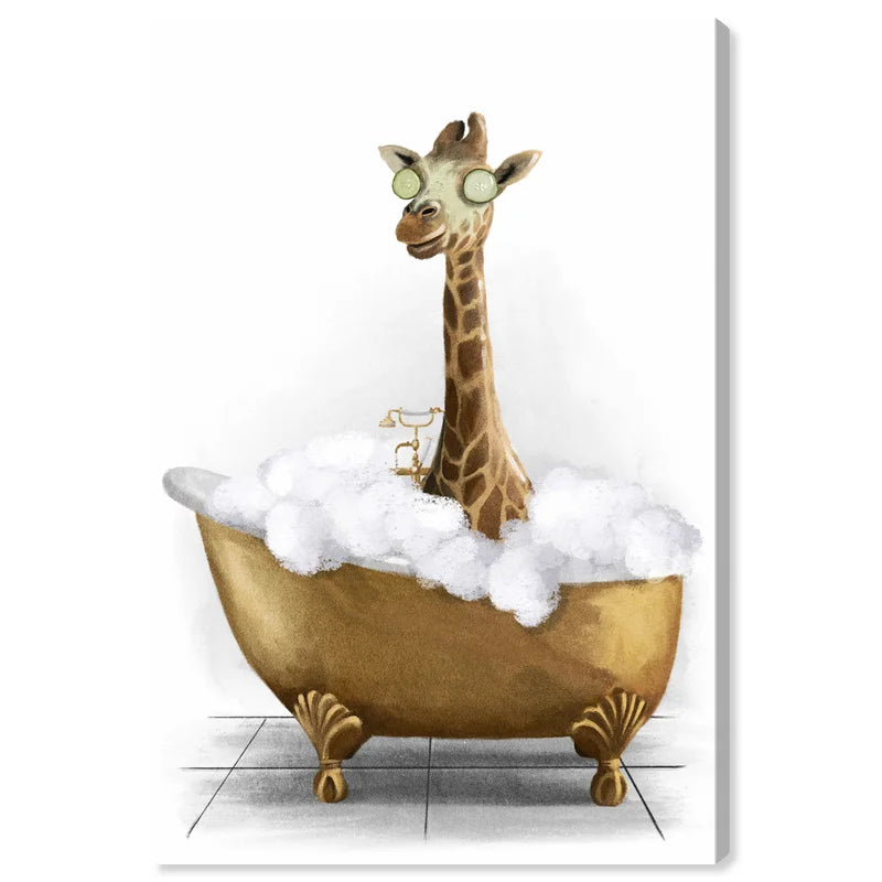24" H x 16" W x 1.5" D Bathtime Giraffe - Painting on Canvas