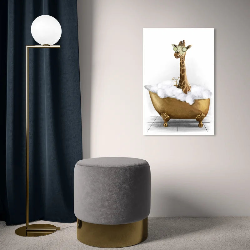 24" H x 16" W x 1.5" D Bathtime Giraffe - Painting on Canvas