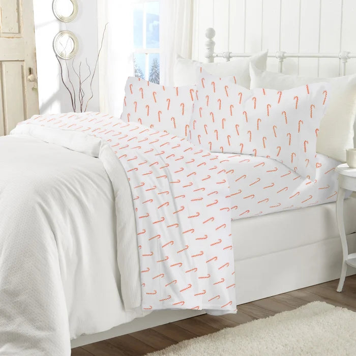 Baylay Candy Canes Plush Microfiber Sheet Set, King (Set of 4)