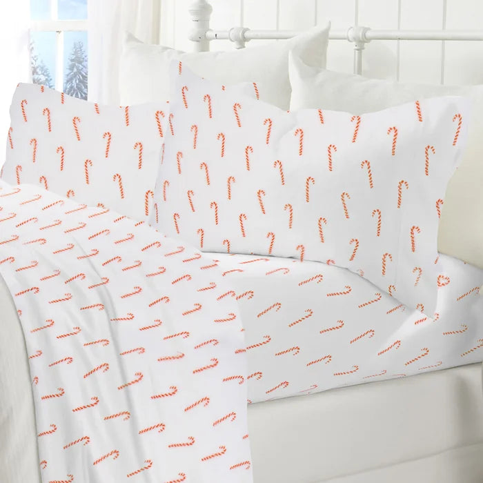 Baylay Candy Canes Plush Microfiber Sheet Set, King (Set of 4)