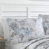 Beach Bliss Gray 100% Cotton 136 TC Reversible Coastal 3 Piece Quilt Set