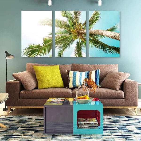 Beach Palm Trees Paradise - 3 Piece Wrapped Canvas Print 36"x72"x1.5"