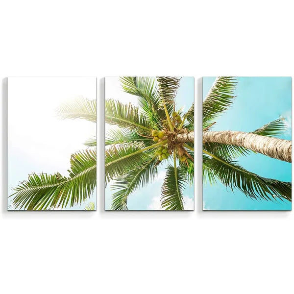 Beach Palm Trees Paradise - 3 Piece Wrapped Canvas Print 36"x72"x1.5"