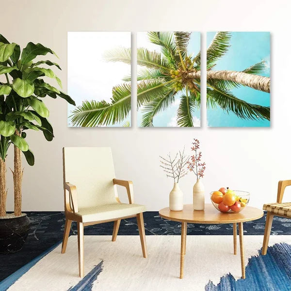 Beach Palm Trees Paradise - 3 Piece Wrapped Canvas Print 36"x72"x1.5"