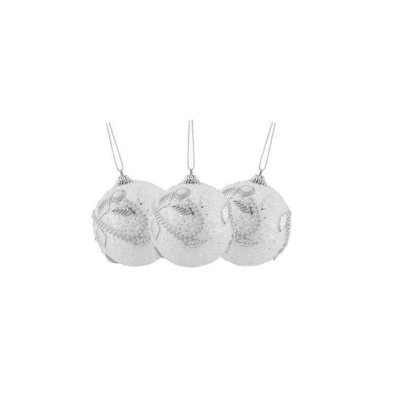 Beaded and Glittered Shatterproof Christmas Ball Ornaments (Set of 3) SHS106