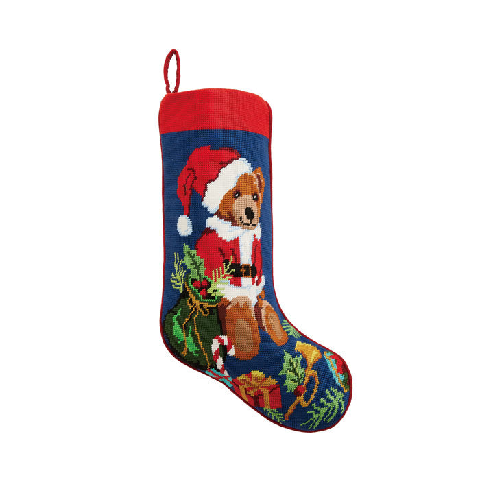 Bear Presents Embroidered Needlepoint Stocking