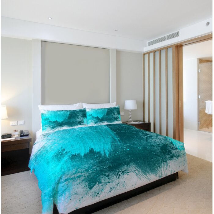 Beautiful Mess Teal Microfiber Modern & Contemporary Duvet Cover, King