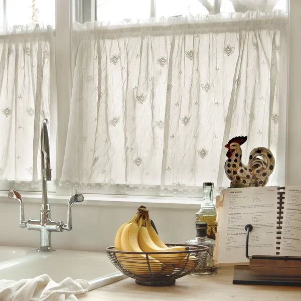 45" H x 36" W Ecru Bechtel Floral Tailored Cafe Curtain
