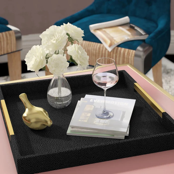 Black with Gold Handles Beck Coffee Table Tray
