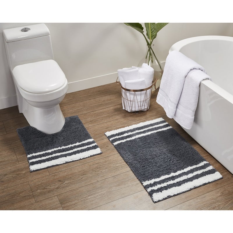 Bedford 2 Piece Cotton Bath Mat Set, Charcoal (#K4414)