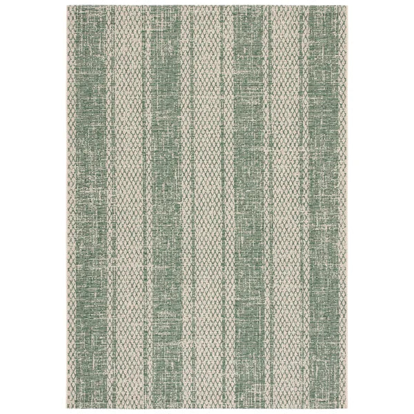 Beedle Striped Indoor / Outdoor Area Rug in Beige/Dark Green rectangle 2'x3'7", set of 2