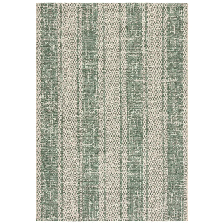 Beedle Striped Indoor / Outdoor Area Rug in Beige/Dark Green, Rectangle 5'3" x 7'7"