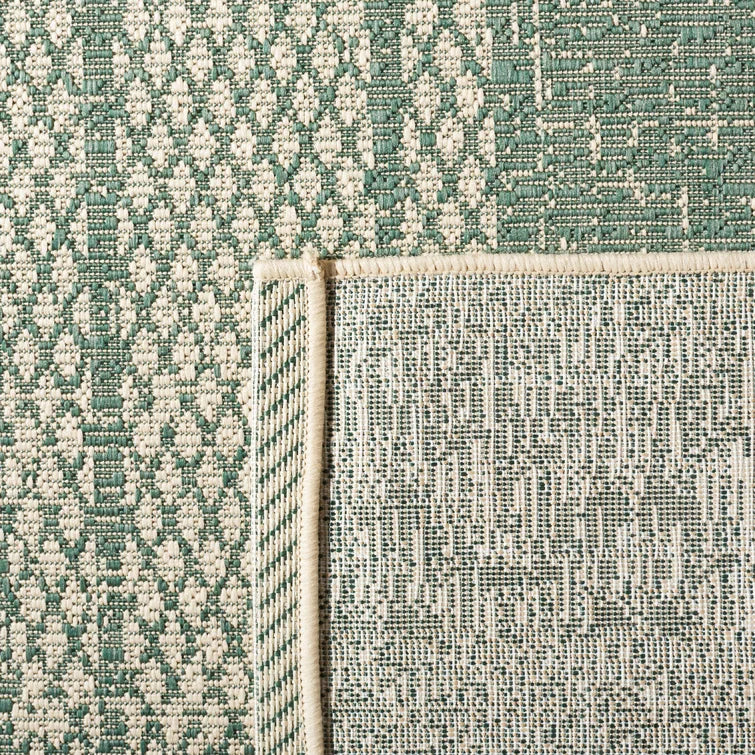 Beedle Striped Indoor / Outdoor Area Rug in Beige/Dark Green, Rectangle 5'3" x 7'7"