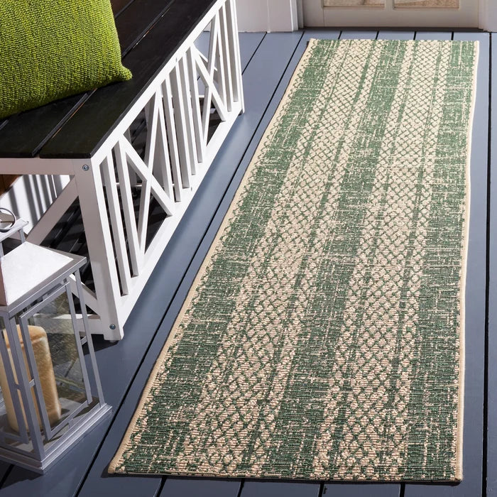 Beedle Striped Indoor / Outdoor Area Rug in Beige/Dark Green, Runner 2'3" x 8'